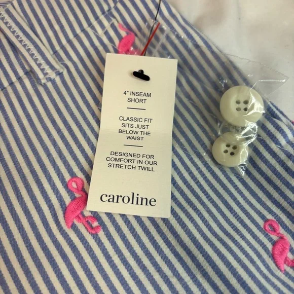 Crown & Ivy Women's Size 2P Caroline White/Blue Stripe w/ Flamingos Shorts NWT - Picture 5 of 7